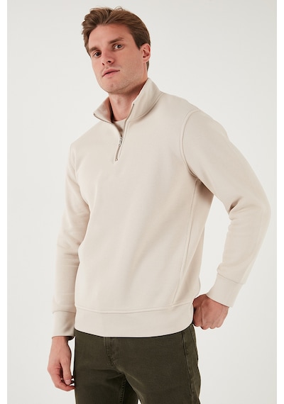 Buratti Pamuklu Regular Fit Yarım Fermuarlı Dik Yaka Erkek Sweat 59052592 Kum