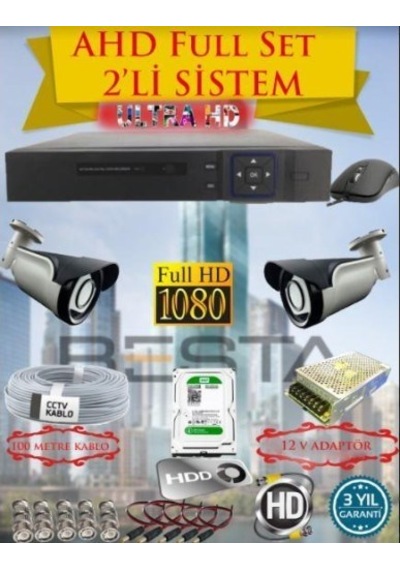 2mp Ahd 1080p Gece Görüşlü 2 Kameralı Güvenlik Sistemi 500gb Hdd