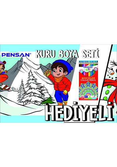 30x120 Boyama Rulosu Yaman Kar Tatili + Pensan 12'li Kuru Boya Ka