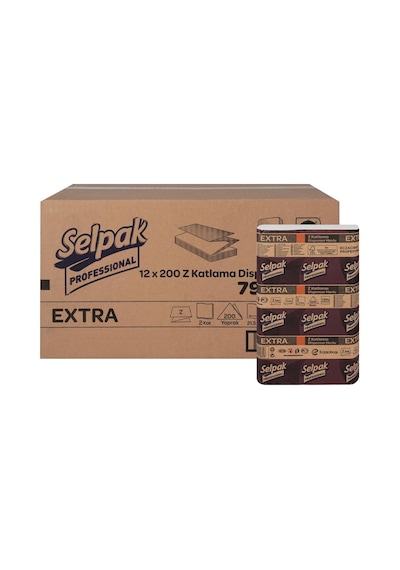 Selpak Professional Extra Z Katlama Dispenser Havlu 200'lü 12 Paket 21.5 x 24 CM