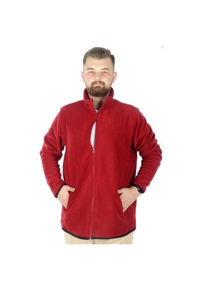 Mode Xl Büyük Beden Erkek Fermuarlı Polar Hırka Dik Yaka 22550 Bo Bordo