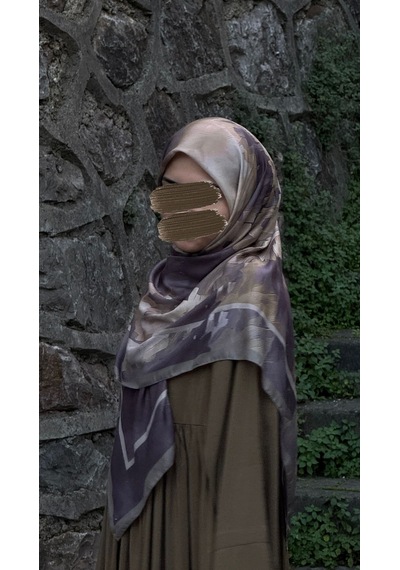 Qalortex Scarf Pamuklu Soft Luna Desen Eşarp-mürdüm/vizon