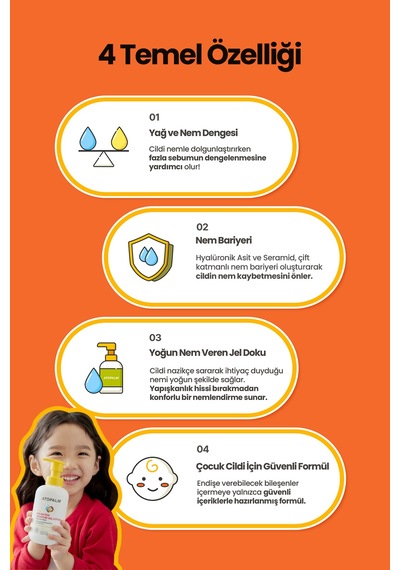 Çocuklar İçin Su-yağ Dengesi Sunan Nemlendirici Jellosyon Atopalm Balancing Moisture Gel Lotion Kids