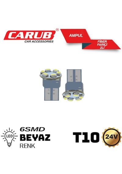 Carub 24volt Dipsiz T10 Led Ampul 6smd Fiber Beyaz