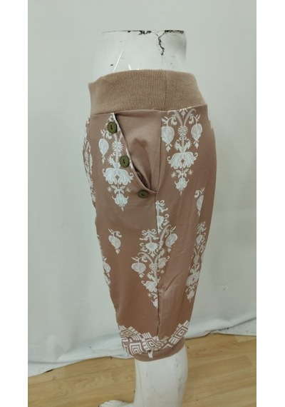 Dogutrend Kadın Beli Lastikli Etnik Desenli Kapri Süprem Pantolon Pembe
