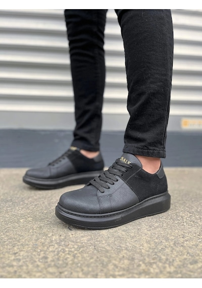 Jy151 Boost Bağcıklı Cilt Süet Erkek Günlük Sneaker Ayakkabı Csst - Siyah Siyah