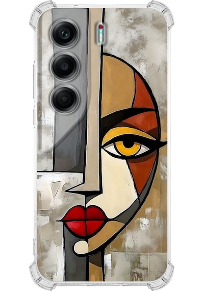 Tecno Camon 40 Pro İle Uyumlu Köşe Korumalı Kılıf Metamorfoz Çözmleme Tasarımlı Uv Baskılı Şeffaf