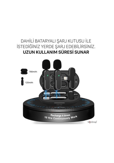 Novstrap Kablosuz Yaka Mikrofonu Lightning Girişli İphone İle Uyumlu Dahili Bataryalı Şarj Kutusu