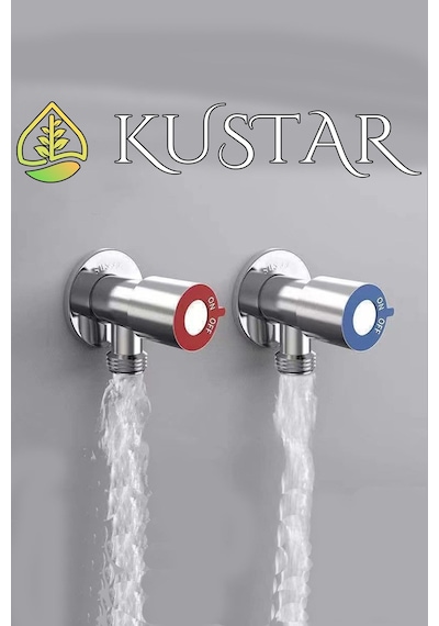 Kustar Aç Kapa Sıcak Soğuk Su Ara Musluğu Seti Inox 2'li Gri