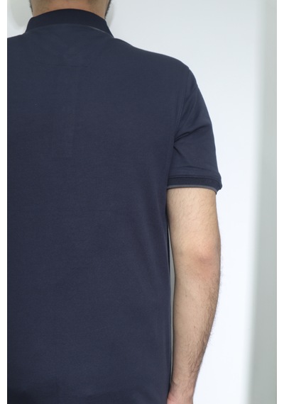 Santa Dmctekstil Erkek Desenli Spor Kesim Rahat Kalıp Cepsiz Polo Yaka T-shirt Lacivert