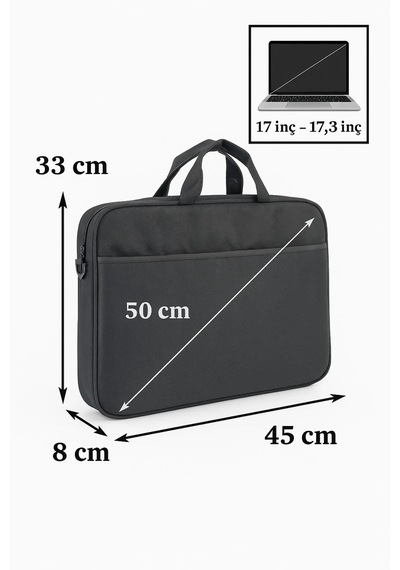 Laptop Çantası Bilgisayar 17''inç Omuz Askılı Siyah Siyah