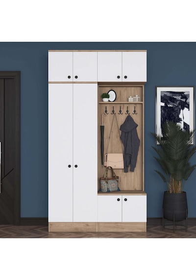 Rani Ea145 Modern Portmanto Askılı Ayakkabılık Vestiyer Sepet Ceviz - Beyaz Beyaz - Sepet Ceviz Rani Ea145 Modern Portmanto Askılı Ayakkabılık Vestiyer Sepet Ceviz - Beyaz Beyaz - Sepet Ceviz