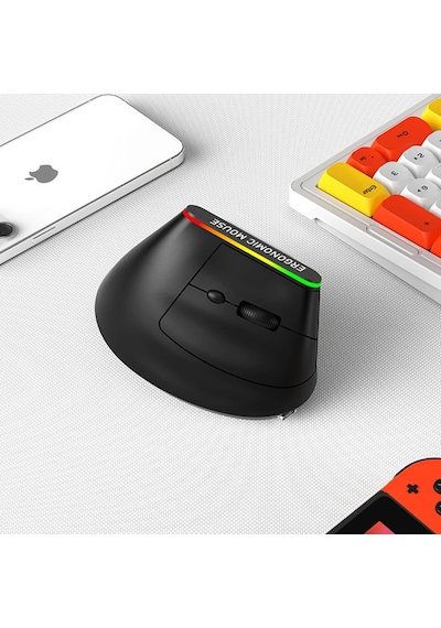 Techtic 2.4g Kablosuz Dikey Tasarım Mouse Çift Modlu Rgb Ergonomik Şarj Edilebilir Sessiz Mod Ofis Oyun Dikey Ergonomik
