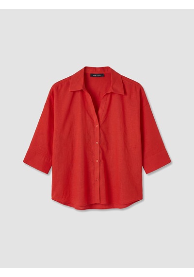 Lcw Vision Kırmızı Oversize Poplin Kadın Gömlek