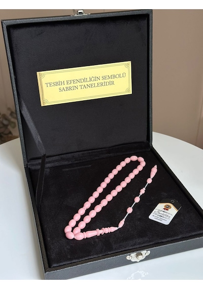 Koryan Mermer Tesbih Halkalı İmame Yusuf Erden Usta İşçilikli Erkek Sertifikalı Özel İsim Pembe
