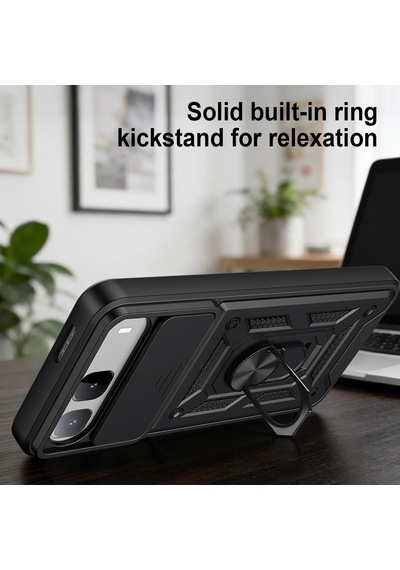 Caseonn Tecno Spark 40 5g Kılıf Sürgülü Kamera Korumalı Yüzüklü Mıknatıslı Tank Kapak Lacivert