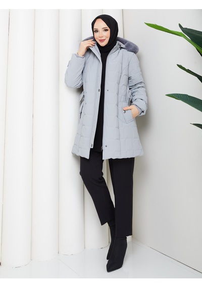 Eslemnur Nova Kumaş Şişme Mont 85cm Gri