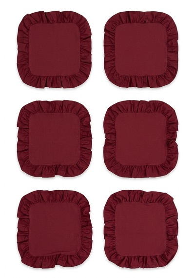 Pamuklu Fırfırlı Kare Supla 6'lı Set Amerikan Servis 33 Cm Supla Bordo