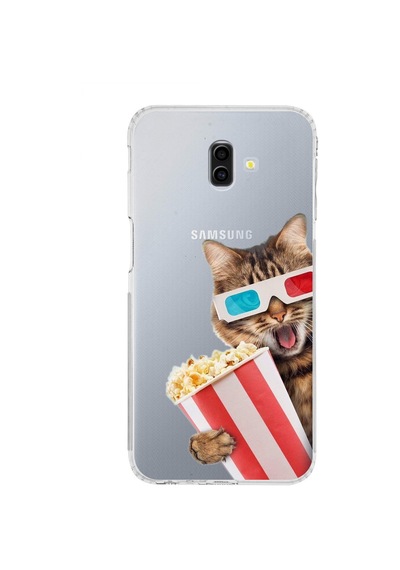 Samsung Galaxy J6+ Plus İle Uyumlu Kedi 1 Kamera Korumalı Şeffaf Kılıf Şeffaf