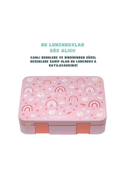 Vagonlife Bento 1300ml Lunchbox Tek Katlı 4 Bölmeli Abs Plastik Çocuk Sefer Tası Yemek Kutusu Pembe