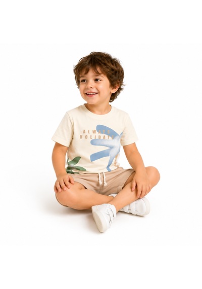 Tucankids Baskılı Erkek Çocuk İkili Takım Bej