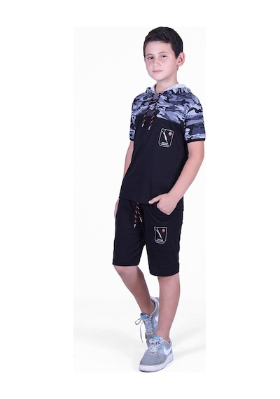 Fyk Kids Kamuflaj Desenli Kaprili, Sweatshirt Lü Erkek Çocuk Alt Üst Takım Gri