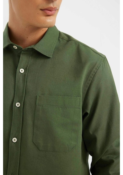 DeFacto %100 Pamuk Regular Fit Düğmeli Basic Düz Gabardin Uzun Kollu Gömlek A5383AX24AUGN900