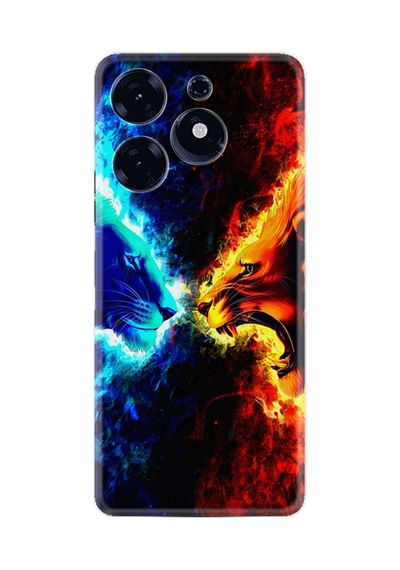 Tecno Spark 10 Pro Kılıf Silikon Desen Özel Seri Red Blue Leon 1714