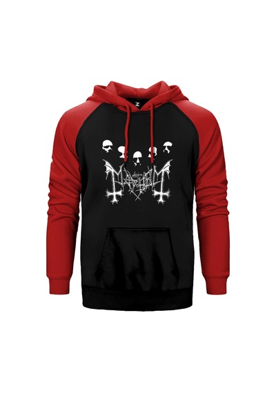 Mayhem Grup Face Kırmızı Renk Reglan Kol Kapşonlu Sweatshirt Kırmızı