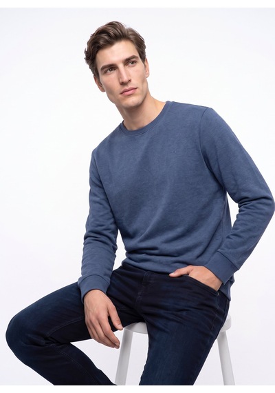 Mustang Mavi Erkek Basic Nakışlı Sweatshirt M6wm-swt1590 Indigo