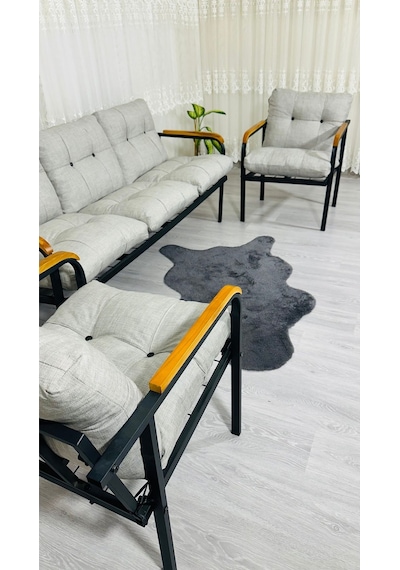 Madame Home Defne Balkon, Bahçe, Cafe - Metal Kanepe Koltuk Takımı - 3+1+1 Açık Gri