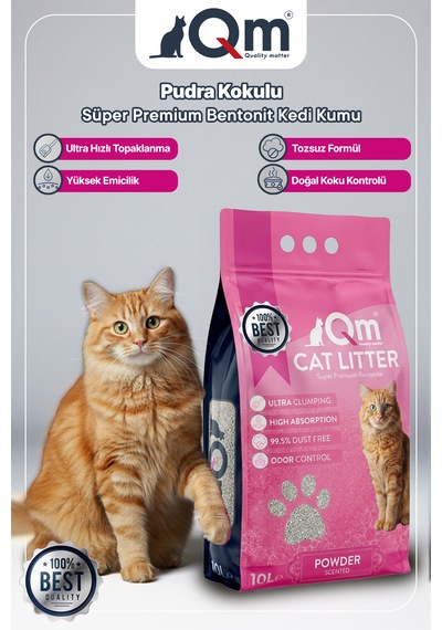 Qm Pudralı Süper Premium Bentonit Kedi Kumu 10 L