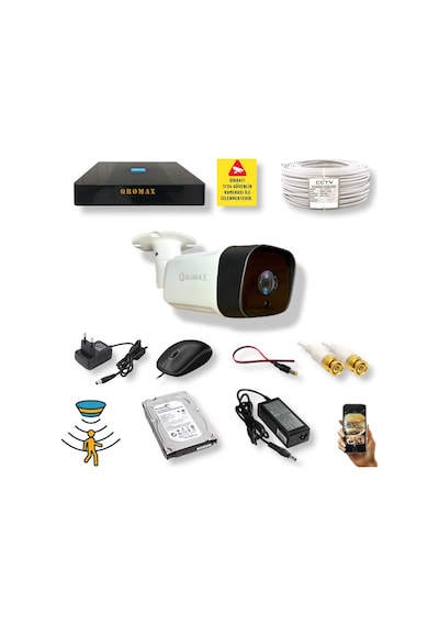 1 Kameralı Set - Hareket Algılayan Gece Görüşlü 36 Ir Led 5mp Sony Lensli 1080p Full Hd Metal Kasa Güvenlik Kamerası Seti 5236