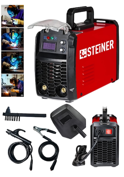 Steiner 250 Amper İnverter Mega Stick Çift Kartlı Hava Soğutmalı Dijital Göstergeli Çanta Kaynak Makinesi Kırmızı