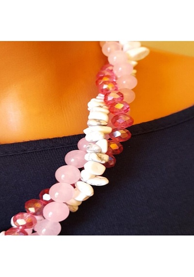 Pembe Kuvars Havlit Kristal 3 Sıralı Huzur Ve Iletişim Kolyesi Çok Renkli