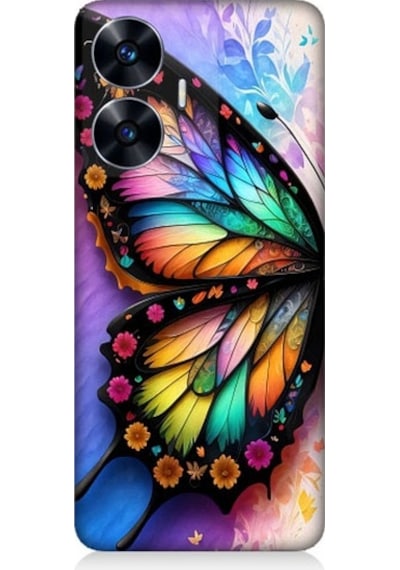 Realme C55 Uyumlu Renkli Kanatlı Kelebek Desenli Silikon Kılıf