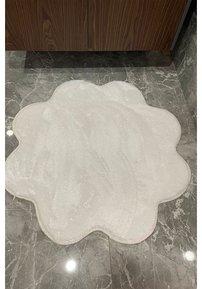2'li Beyaz Banyo Halısı Peluş Post Halı Klozet Takımı 80x80 Ve 100x100 Beyaz