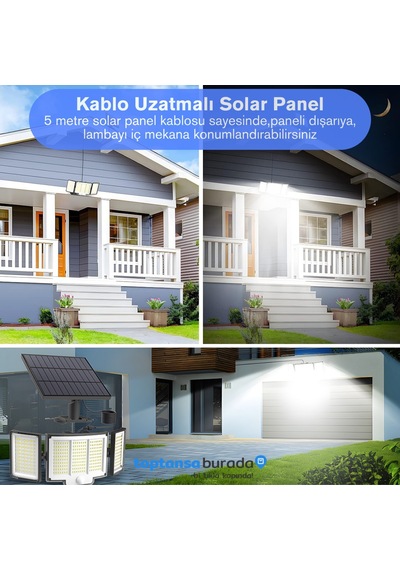 Technosmart Solar Güneş Enerjili 348 Ledli Kumandalı Hareket Sensörlü 3 Modlu Bahçe Aydınlatma Lamba