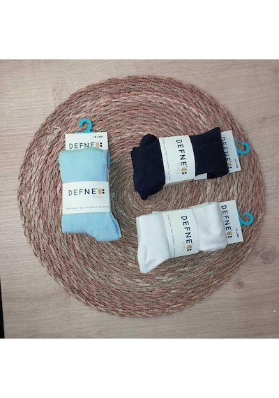 Defne Baby 3 Adet Kışlık Pamuklu Desenli Erkek Çocuk Ve Bebek Külotlu Çorap-859 Mavi
