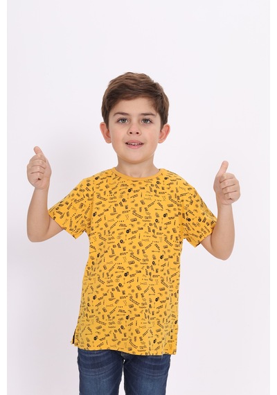 Toontoy Kids Toontoy Erkek Çocuk Komple Baskılı Tişört Hardal
