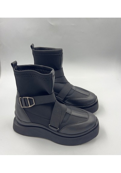 Dabab Shoes Adrinal Siyah Strej Kemer Detay Düz Taban Kadın Spor Bot
