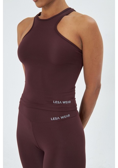 Sportempt Lesa Wear Çapraz Detaylı Basic Spor Crop Atlet Kahverengi