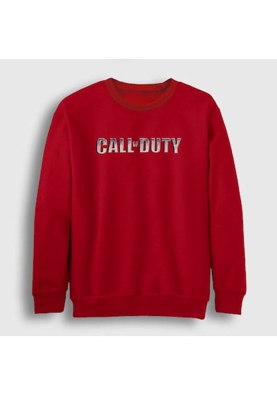 Presmono Unisex Logo Call Of Duty Sweatshirt Kırmızı