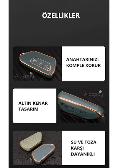 Volkswagen Golf Passat Arteon Tiguan Caddy Tpu Anahtar Kılıfı Mavi Gold - Sustasız