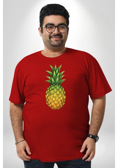Angemiel Ananas Meyve Kırmızı Büyük Beden Erkek Kadın Unisex Basic Ön Baskılı Tişört Kırmızı