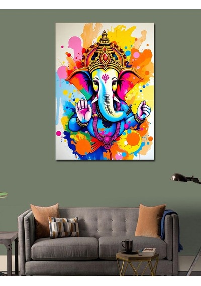 Kanvas Tablo Renkli Ganesh Tablosu 70cmx100cm