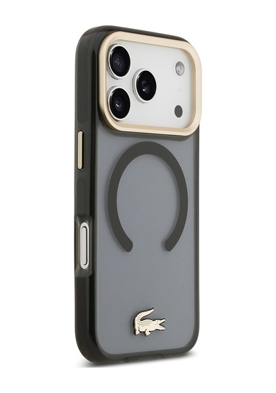 Apple Uyumlu iPhone 17 Pro Kılıf Lacoste Lisanslı M-safe Özellikli Gold Timsah Logolu Buzlu Kapak Siyah Siyah