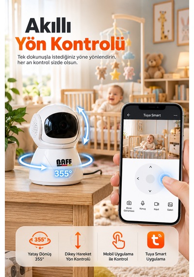 Smart-6202 1080p Full Hd Wifi Bebek Kamerası 2mp Gece Görüşlü Mikrofonlu Hareket Algılamalı Tuya Smart Akıllı Kamera Beyaz