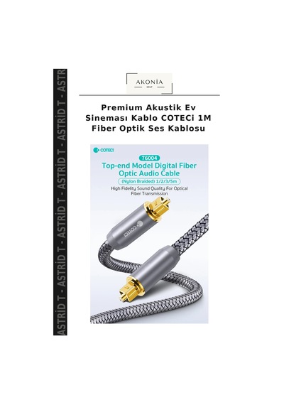 Premium Akustik Ev Sineması Kablo Coteci 1m Fiber Optik Ses Kablosu