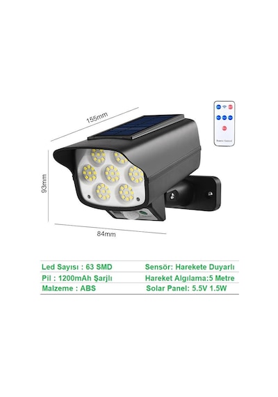 UpWay Sahte Kamera Görünümlü Güneş Enerjili 63 LED Solar Lamba Ay